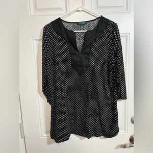 Lauren Ralph Lauren Polka Dot Tunic Top Black White Cotton Women’s 1X